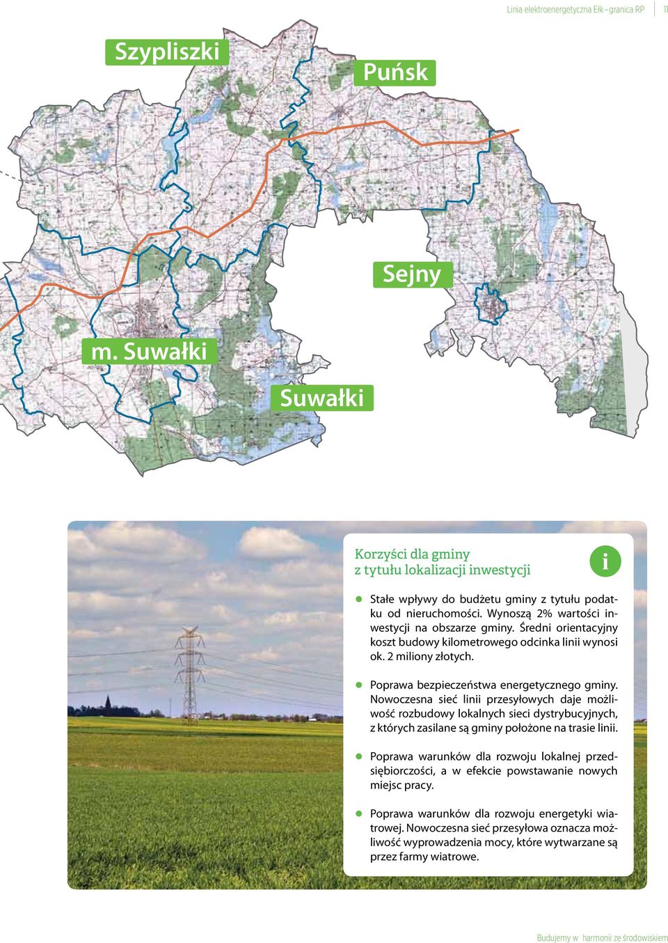 Średni orientacyjny koszt budowy kilometrowego odcinka linii wynosi ok. 2 miliony złotych. Poprawa bezpieczeństwa energetycznego gminy.