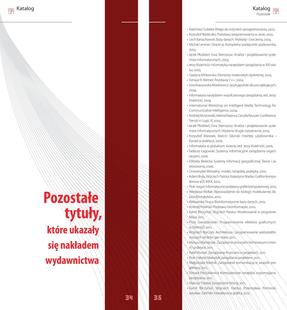 Kompletny podręcznik użytkownika, 2003, Jacek Płodzień, Ewa Stemposz: Analiza i projektowanie systemów informatycznych, 2003, Jerzy Kisielnicki: Informatyka narzędziem zarządzania w XXI wieku, 2003,