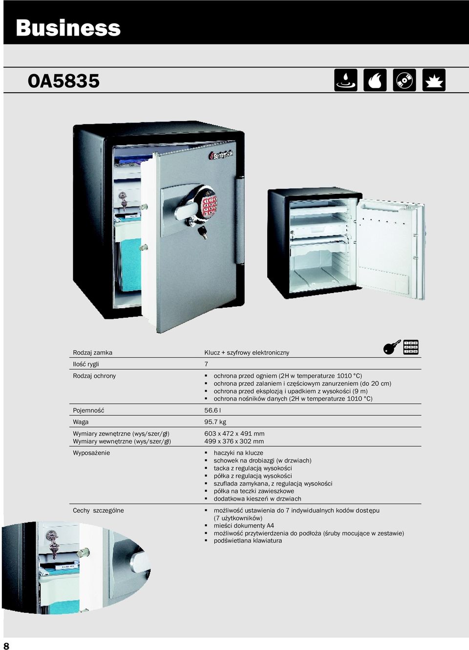 7 kg 603 x 472 x 491 mm 499 x 376 x 302 mm haczyki na klucze schowek na drobiazgi (w drzwiach) tacka z regulacją wysokości półka z regulacją wysokości szuflada zamykana, z regulacją