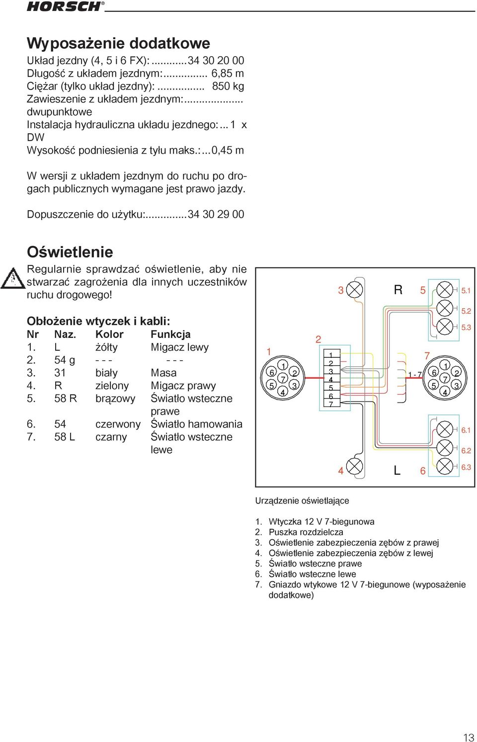 Dopuszczenie do użytku:...34 30 29 00 Oświetlenie Regularnie sprawdzać oświetlenie, aby nie stwarzać zagrożenia dla innych uczestników ruchu drogowego! R 3 5 5.1 Obłożenie wtyczek i kabli: Nr Naz.