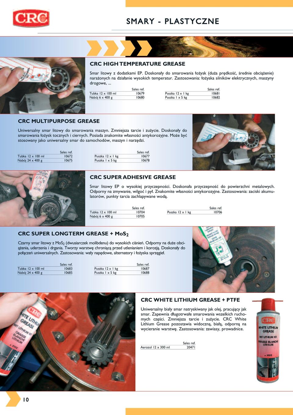 .. Tubka 12 x 100 ml 10679 Nabój 6 x 400 g 10680 Puszka 12 x 1 kg 10681 Puszka 1 x 5 kg 10682 CRC MULTIPURPOSE GREASE Uniwersalny smar litowy do smarowania maszyn. Zmniejsza tarcie i zużycie.