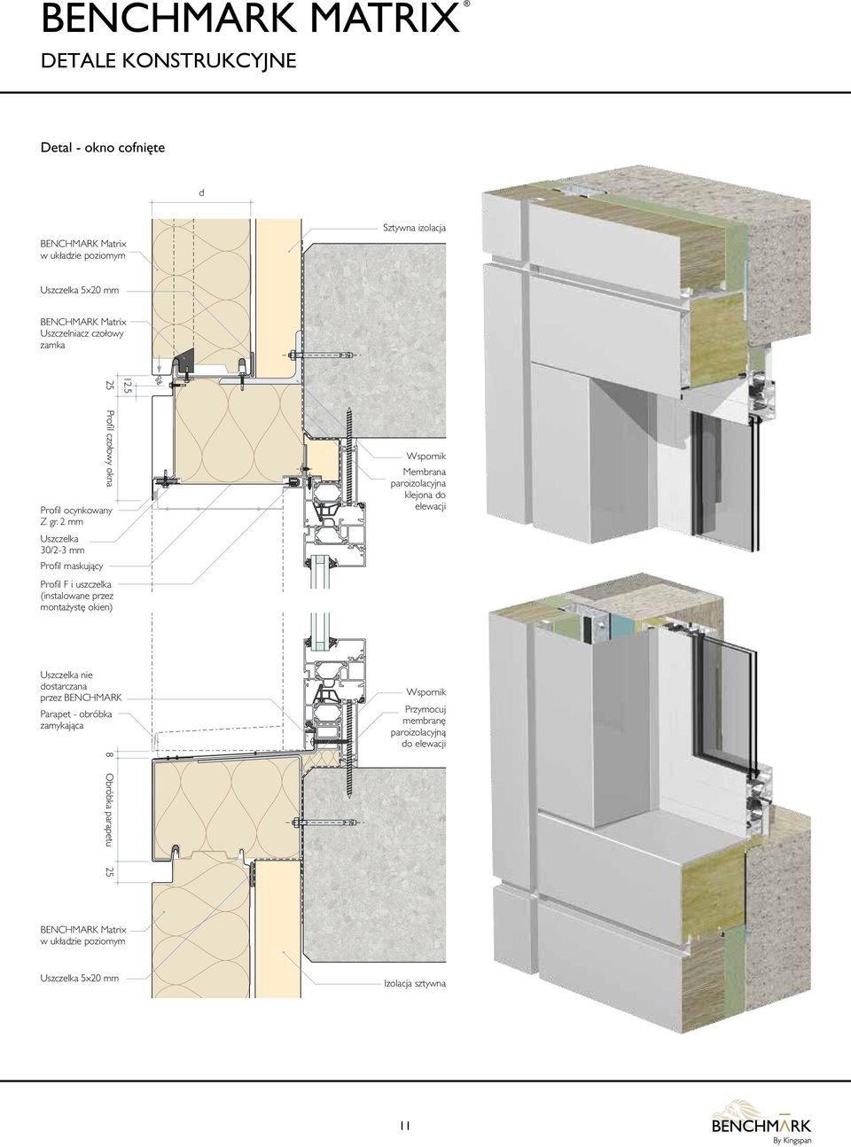 2 mm Uszczelka 30/2-3 mm Profil maskujący Profil czołowy okna 8 Obróbka parapetu Profil F i uszczelka (instalowane przez montażystę okien) Uszczelka