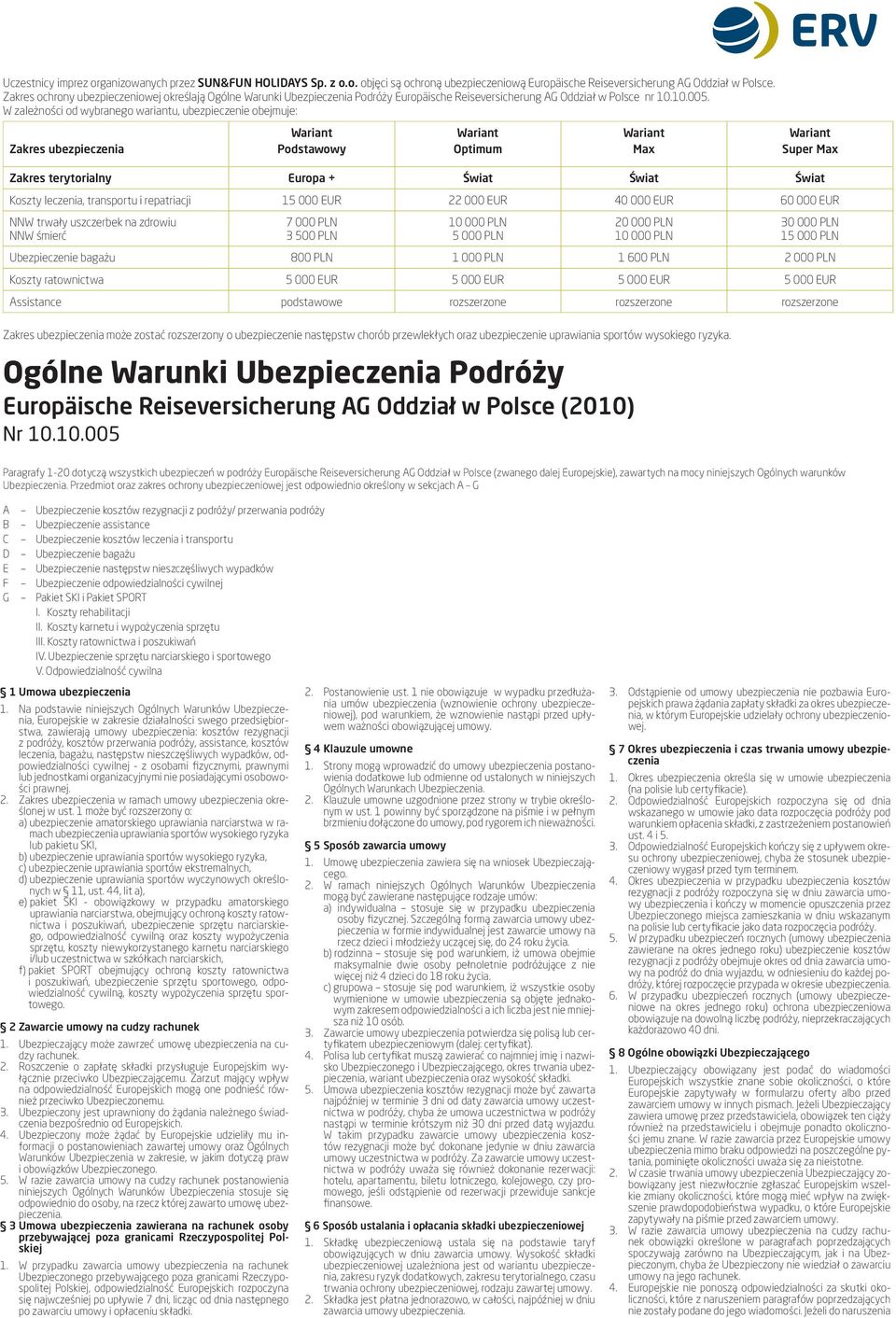 W zależności od wybranego wariantu, ubezpieczenie obejmuje: Zakres ubezpieczenia Podstawowy Optimum Max Super Max Zakres terytorialny Europa + Świat Świat Świat Koszty leczenia, transportu i