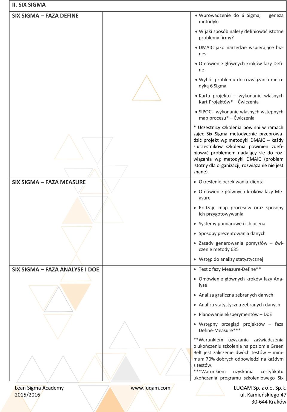 własnych wstępnych map prcesu* Ćwiczenia * Uczestnicy szklenia pwinni w ramach zajęć Six Sigma metdycznie przeprwadzić prjekt wg metdyki DMAIC każdy z uczestników szklenia pwinien zdefiniwać prblemem