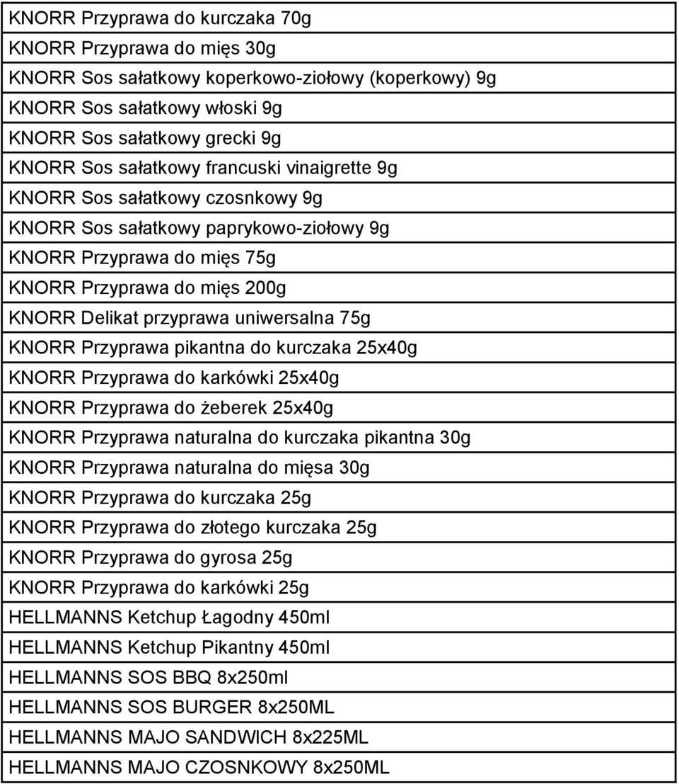 KNORR Przyprawa pikantna do kurczaka 25x40g KNORR Przyprawa do karkówki 25x40g KNORR Przyprawa do żeberek 25x40g KNORR Przyprawa naturalna do kurczaka pikantna 30g KNORR Przyprawa naturalna do mięsa