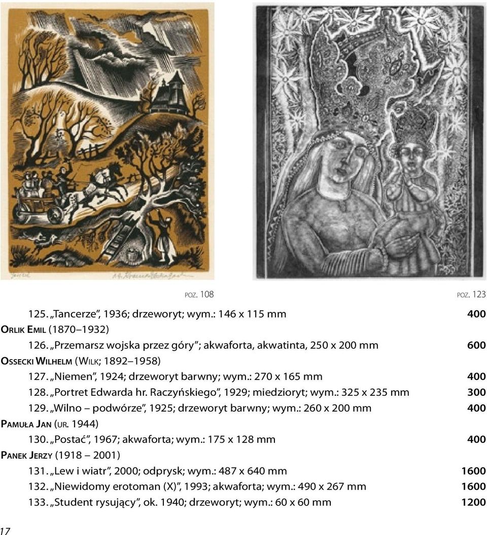 Portret Edwarda hr. Raczyńskiego, 1929; miedzioryt; wym.: 325 x 235 mm 300 129. Wilno podwórze, 1925; drzeworyt barwny; wym.: 260 x 200 mm 400 Pamuła Jan (ur. 1944) 130.