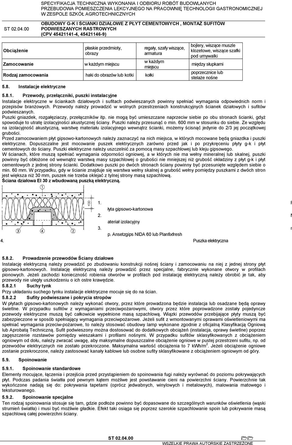 Przewody, przełączniki, puszki instalacyjne Instalacje elektryczne w ściankach działowych i sufitach podwieszanych powinny spełniać wymagania odpowiednich norm i przepisów branżowych.