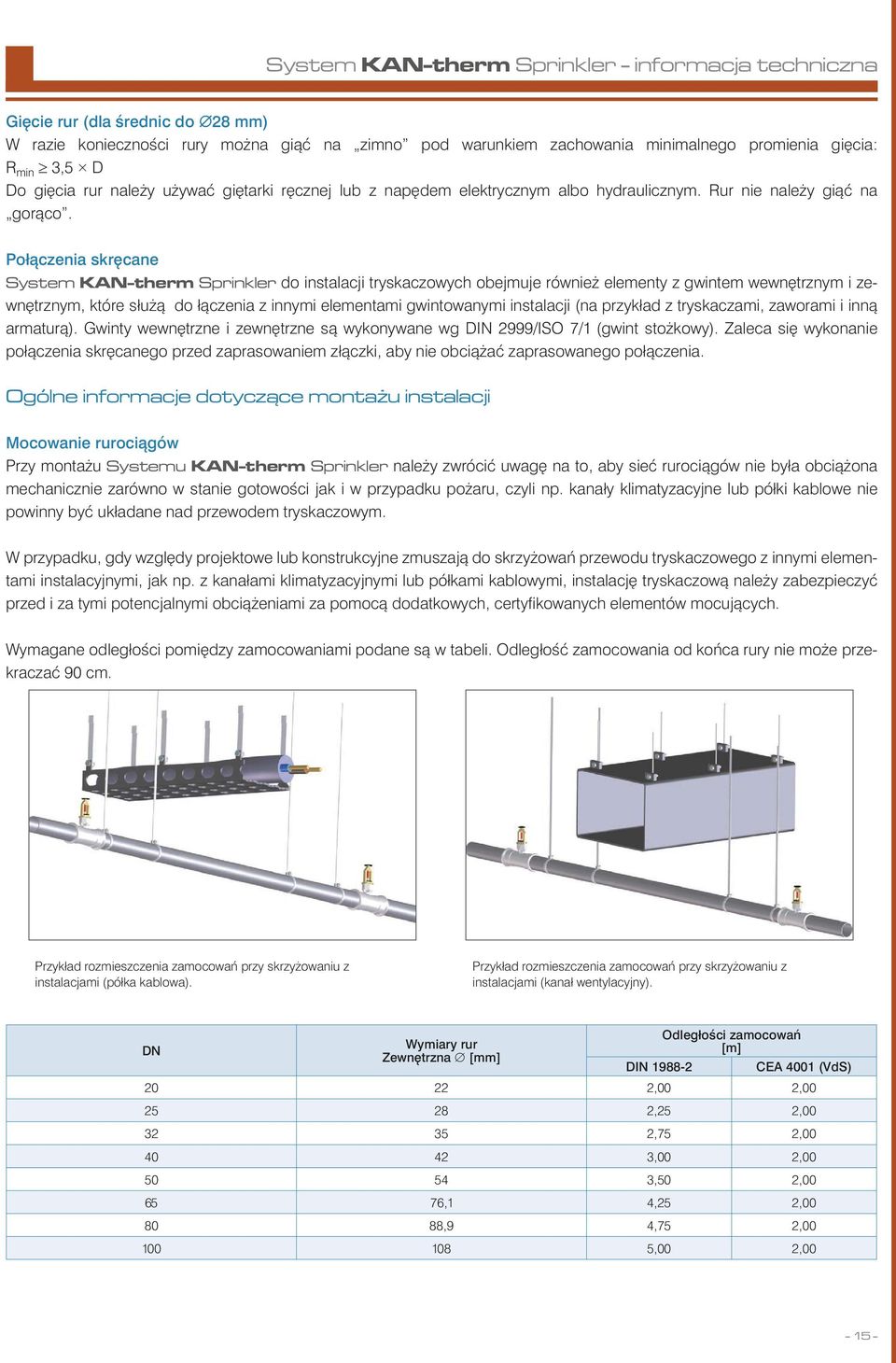 Połączenia skręcane System KAN-therm Sprinkler do instalacji tryskaczowych obejmuje również elementy z gwintem wewnętrznym i zewnętrznym, które służą do łączenia z innymi elementami gwintowanymi