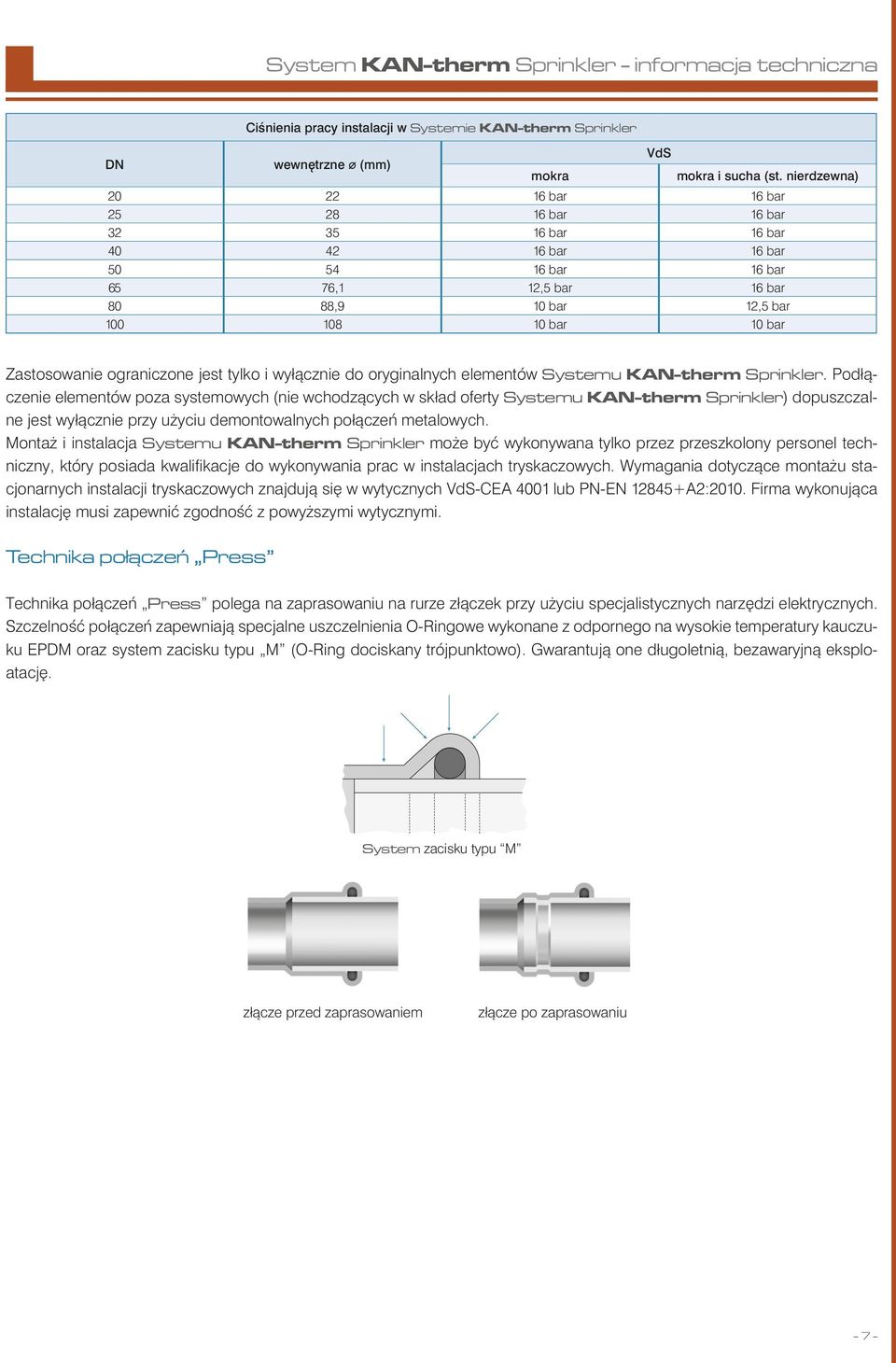 ograniczone jest tylko i wyłącznie do oryginalnych elementów Systemu KAN-therm Sprinkler.