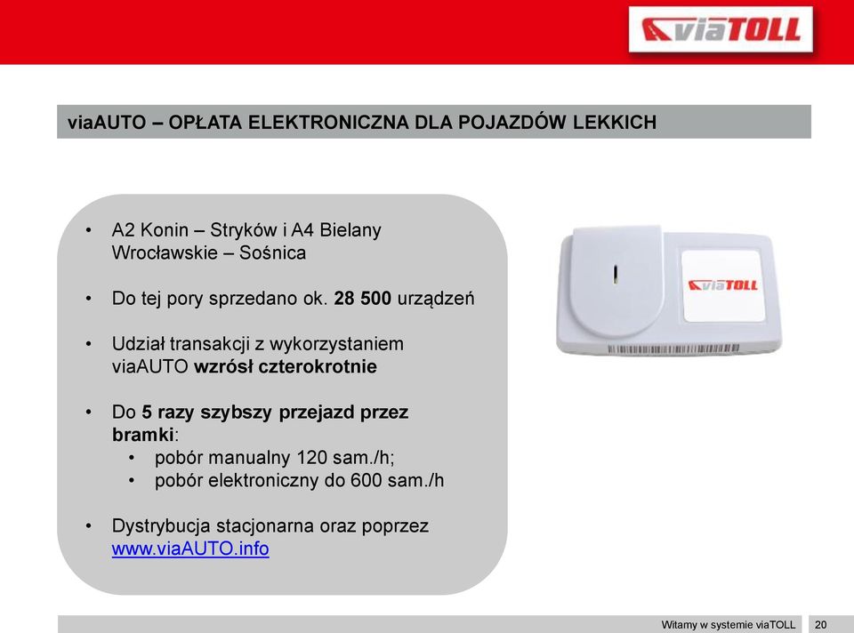 28 500 urządzeń Udział transakcji z wykorzystaniem viaauto wzrósł czterokrotnie Do 5 razy szybszy