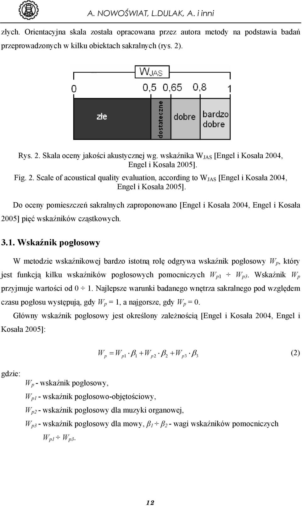 Do oceny pomieszczeń sakralnych zaproponowano [Engel i Kosała 2004, Engel i Kosała 2005] pięć wskaźników cząstkowych. 3.1.