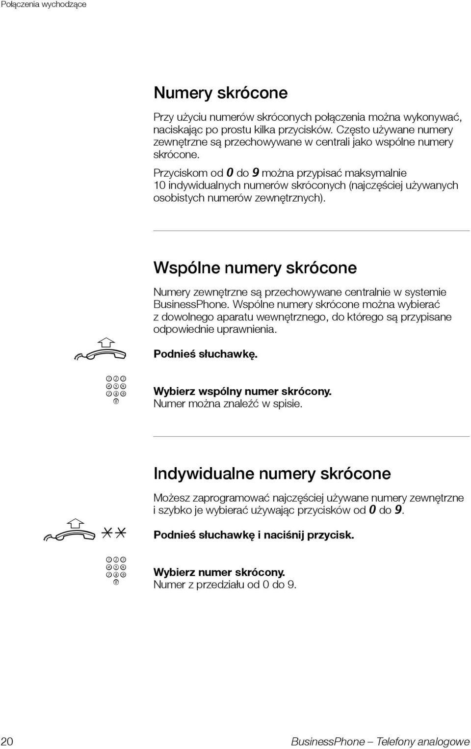 Przyciskom od 0 do 9 można przypisać maksymalnie 10 indywidalnych nmerów skróconych (najczęściej żywanych osobistych nmerów zewnętrznych).