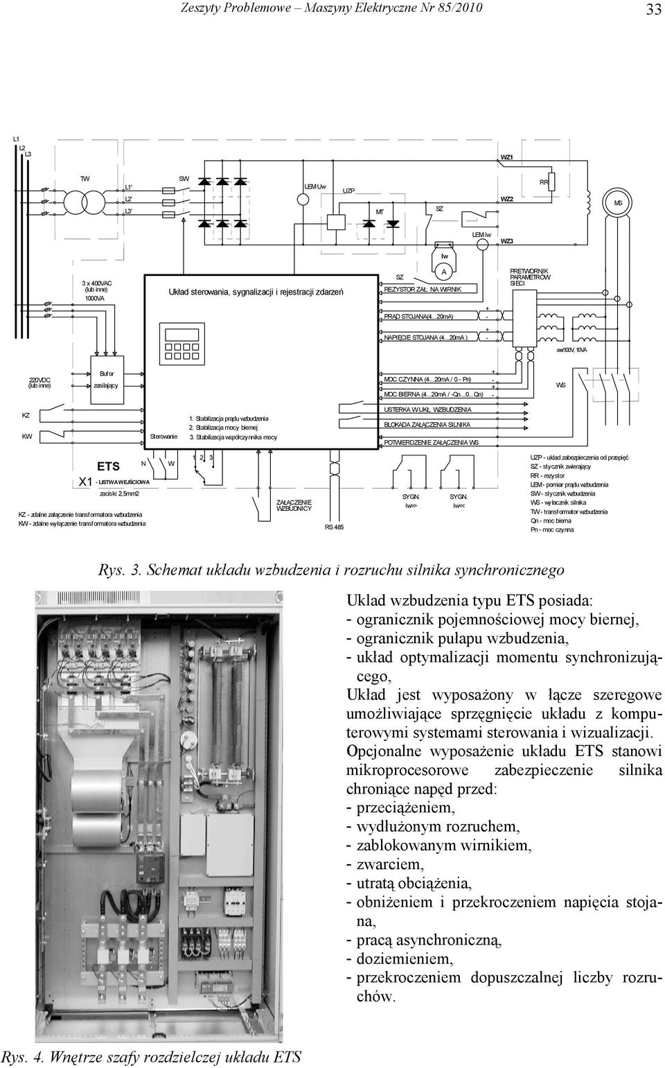 ..20mA / 0 Pn) MOC BIERNA (4...20mA / Qn...0...Qn) WS KZ KW Sterowanie 1. Stabilizacja prądu wzbudzenia 2. Stabilizacja mocy biernej 3. Stabilizacja współczynnika mocy USTERKA W UKŁ.