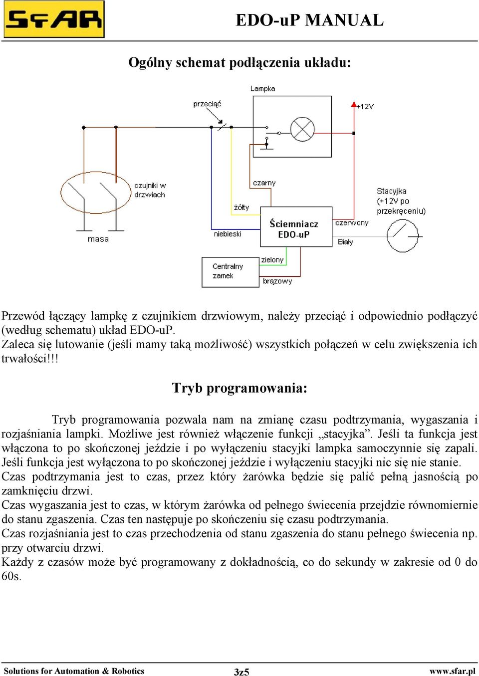 !! Tryb programowania: Tryb programowania pozwala nam na zmianę czasu podtrzymania, wygaszania i rozjaśniania lampki. Możliwe jest również włączenie funkcji stacyjka.