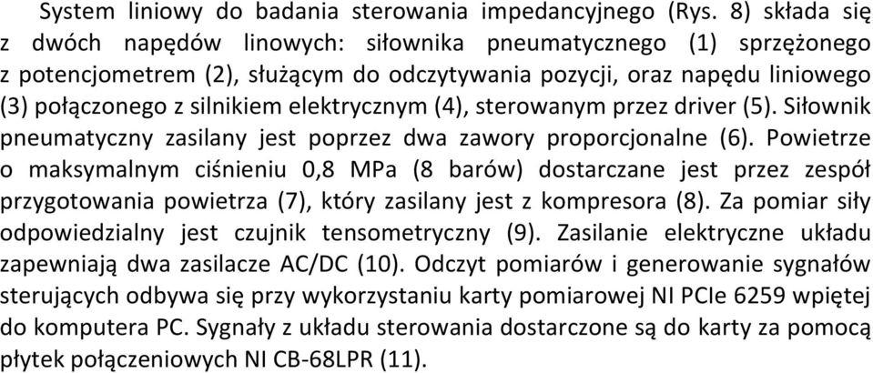 (4), sterowanym przez driver (5). Siłownik pneumatyczny zasilany jest poprzez dwa zawory proporcjonalne (6).