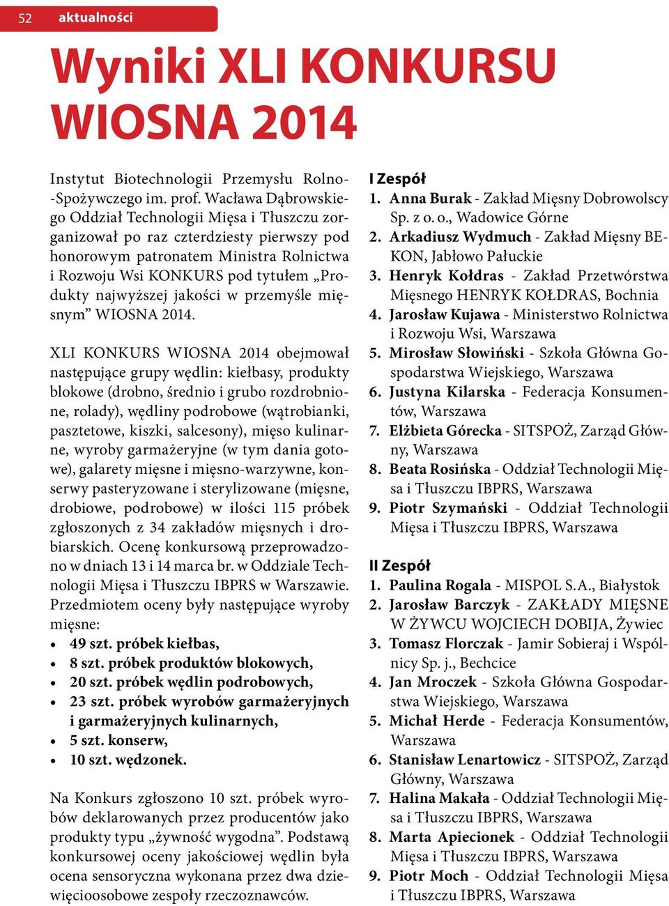 jakości w przemyśle mięsnym WIOSNA 2014.