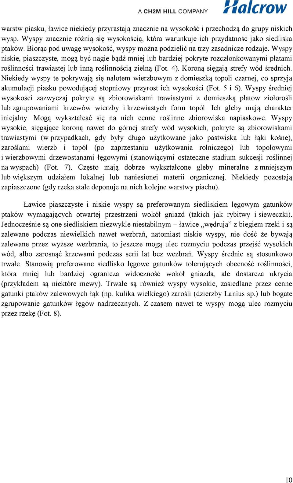 Wyspy niskie, piaszczyste, mogą być nagie bądź mniej lub bardziej pokryte rozczłonkowanymi płatami roślinności trawiastej lub inną roślinnością zielną (Fot. 4). Koroną sięgają strefy wód średnich.