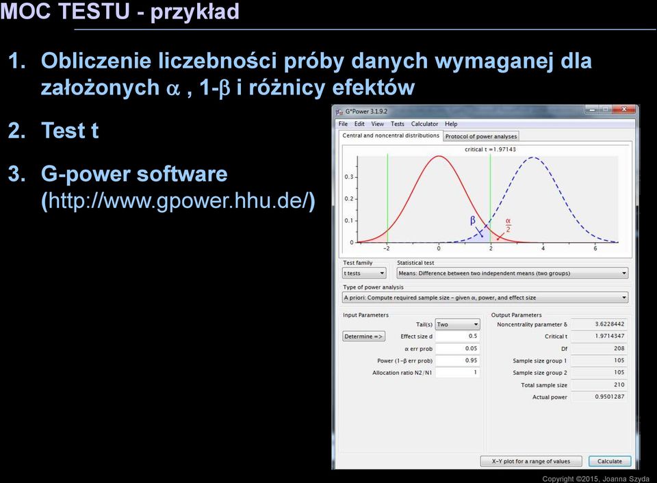 dla założonych, 1-b i różnicy efektów 2.