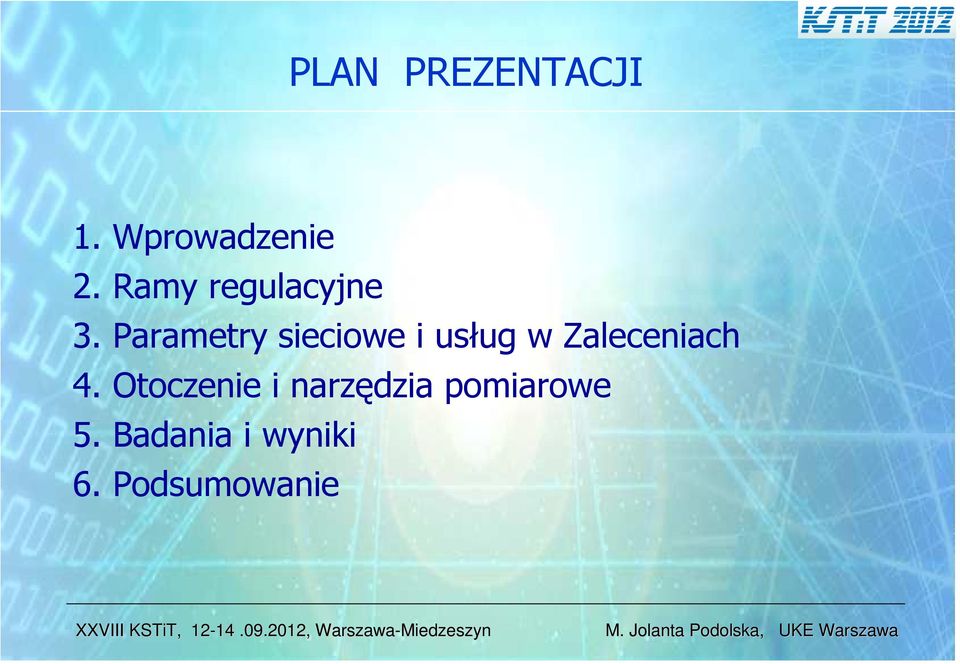 Parametry sieciowe i usług w Zaleceniach