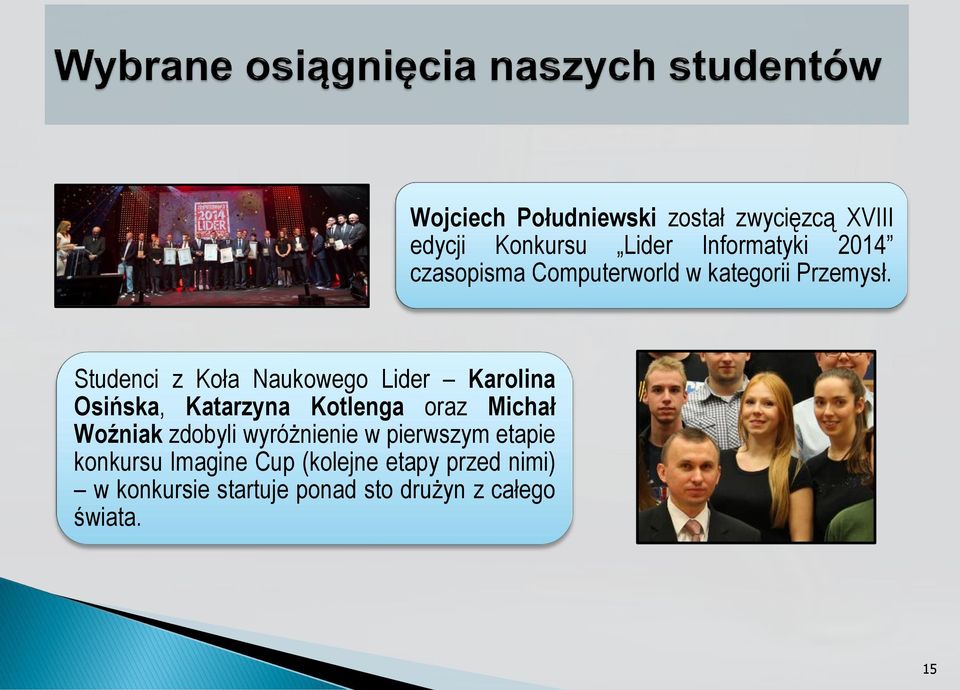 Studenci z Koła Naukowego Lider Karolina Osińska, Katarzyna Kotlenga oraz Michał Woźniak