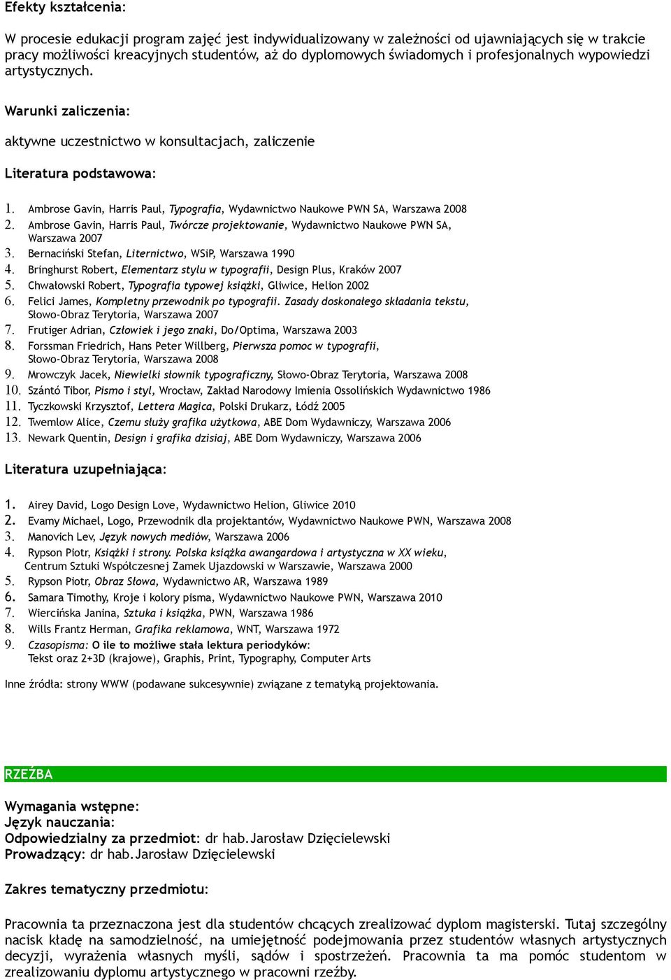 Ambrose Gavin, Harris Paul, Twórcze projektowanie, Wydawnictwo Naukowe PWN SA, Warszawa 2007 3. Bernaciński Stefan, Liternictwo, WSiP, Warszawa 1990 4.