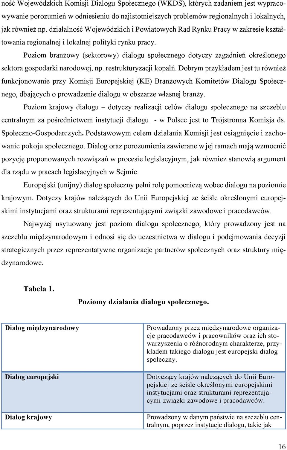 Poziom branżowy (sektorowy) dialogu społecznego dotyczy zagadnień określonego sektora gospodarki narodowej, np. restrukturyzacji kopalń.