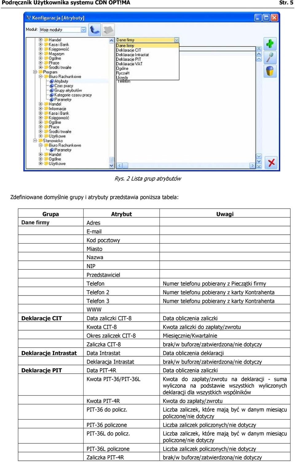 Telefon 3 WWW Numer telefonu pobierany z Pieczątki firmy Deklaracje CIT Data zaliczki CIT-8 Data obliczenia zaliczki Kwota CIT-8 Okres zaliczek CIT-8 Zaliczka CIT-8 Numer telefonu pobierany z karty