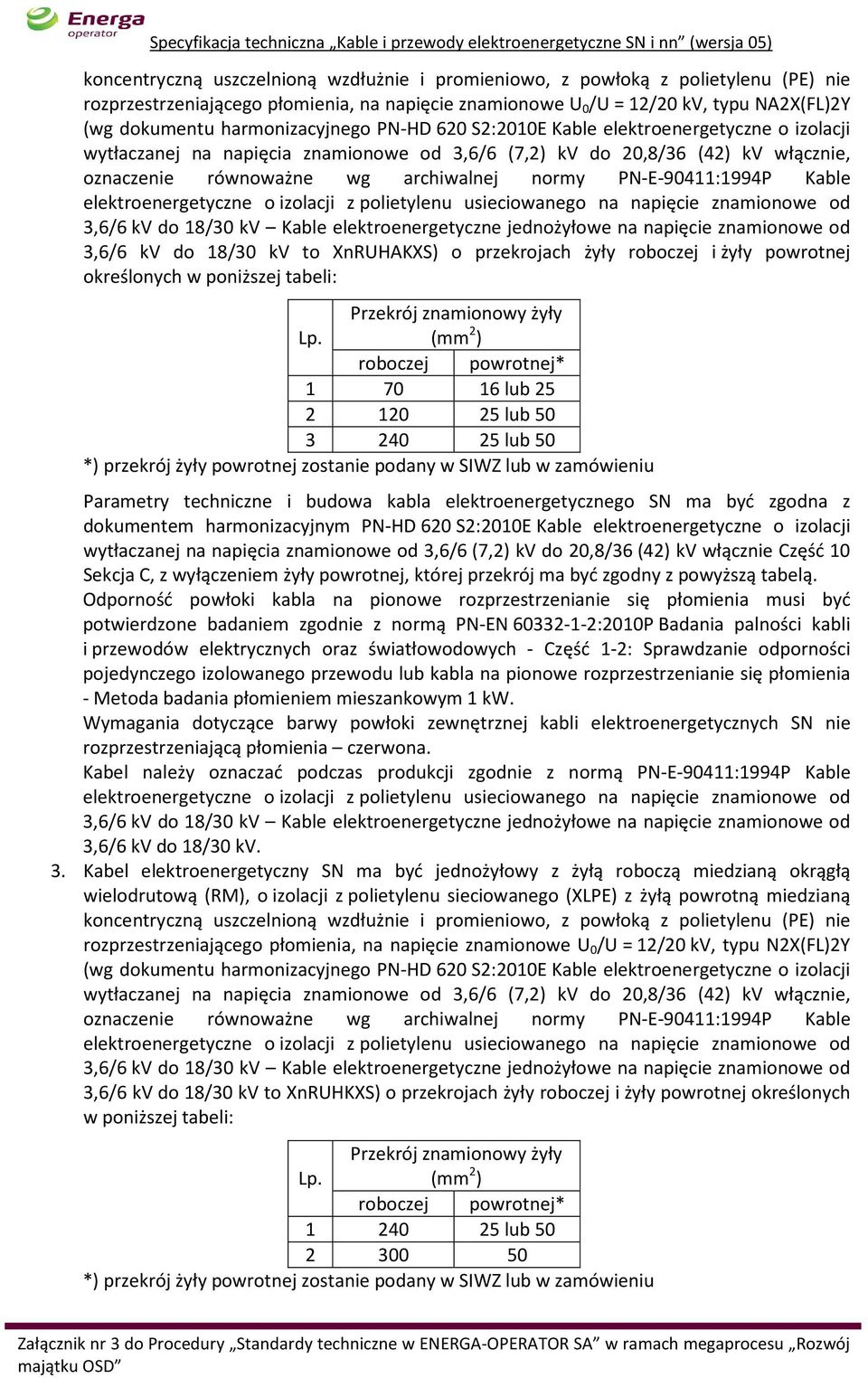 PN-E-90411:1994P Kable elektroenergetyczne o izolacji z polietylenu usieciowanego na napięcie znamionowe od 3,6/6 kv do 18/30 kv Kable elektroenergetyczne jednożyłowe na napięcie znamionowe od 3,6/6