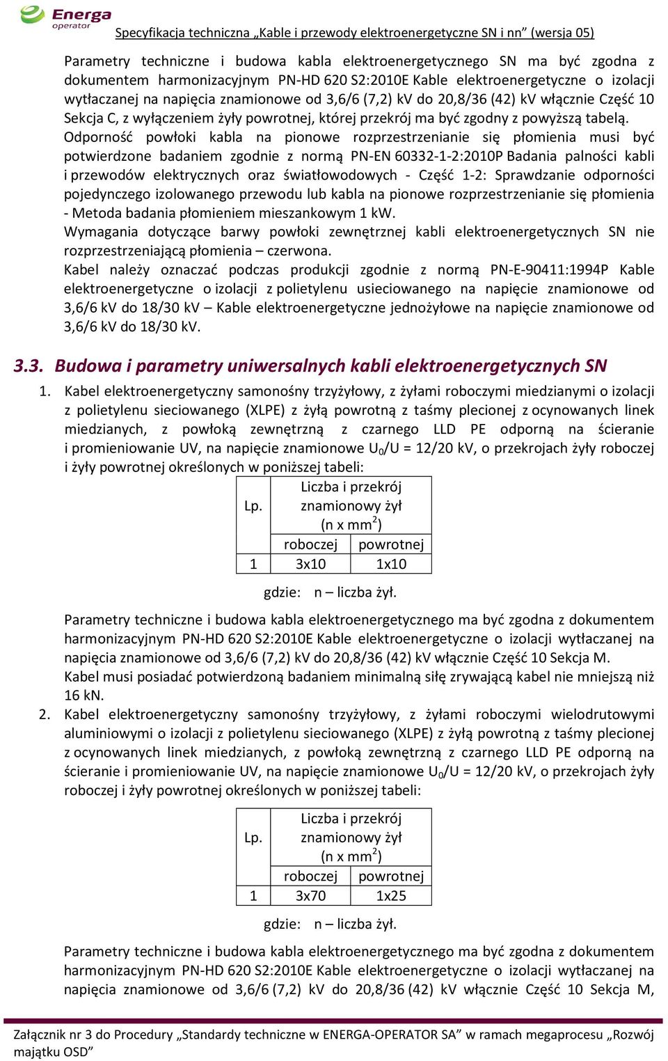 Odporność powłoki kabla na pionowe rozprzestrzenianie się płomienia musi być potwierdzone badaniem zgodnie z normą PN-EN 60332-1-2:2010P Badania palności kabli i przewodów elektrycznych oraz