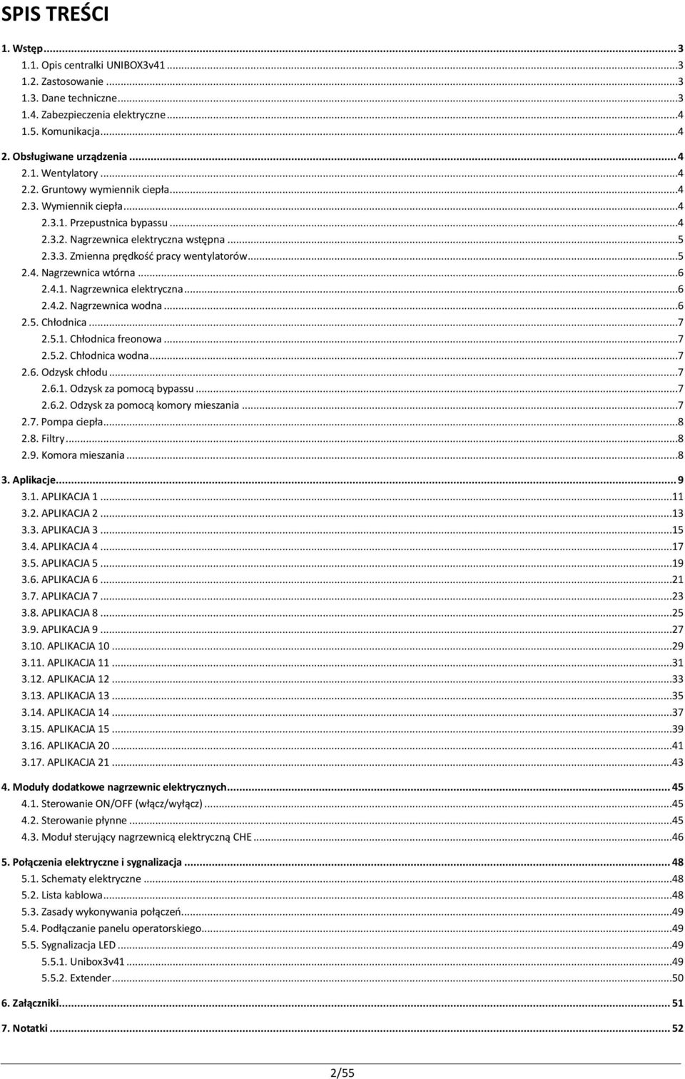 ..6 2.4.1. Nagrzewnica elektryczna...6 2.4.2. Nagrzewnica wodna...6 2.5. Chłodnica...7 2.5.1. Chłodnica freonowa...7 2.5.2. Chłodnica wodna...7 2.6. Odzysk chłodu...7 2.6.1. Odzysk za pomocą bypassu.