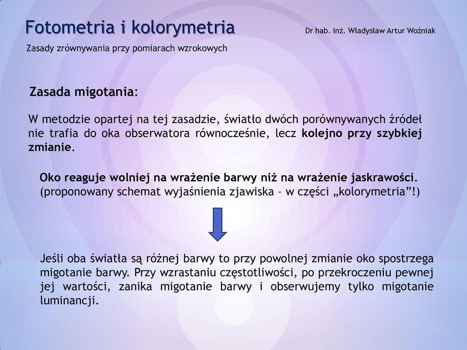 (proponowany schemat wyjaśnienia zjawiska w części kolorymetria!