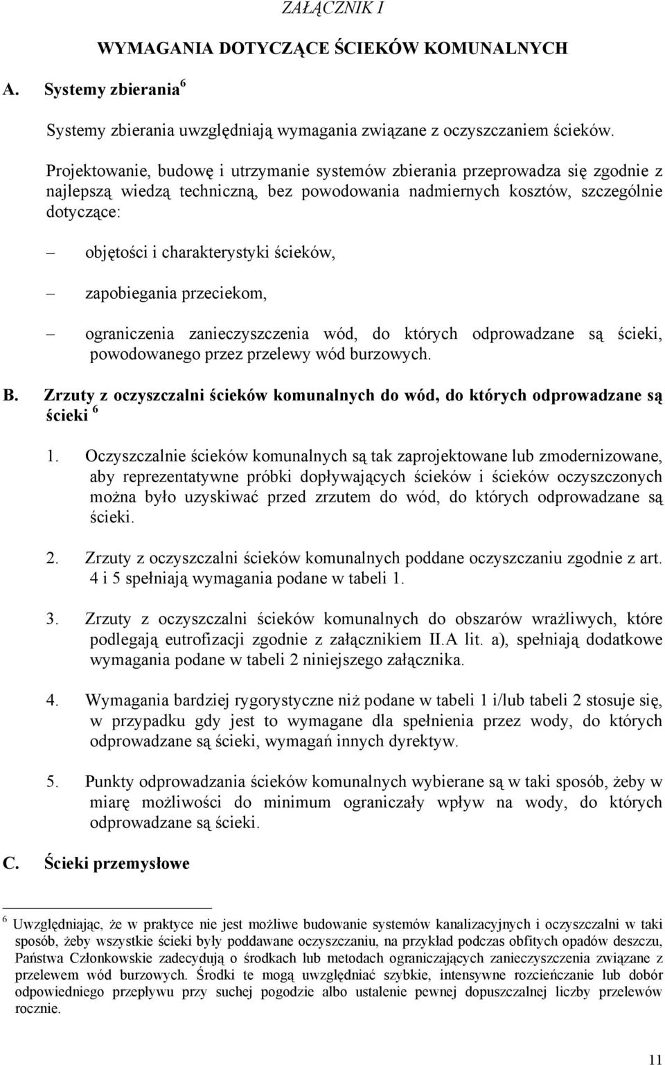 ścieków, zapobiegania przeciekom, ograniczenia zanieczyszczenia wód, do których odprowadzane są ścieki, powodowanego przez przelewy wód burzowych. B.