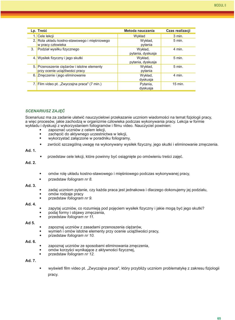 przy ocenie uciążliwości pracy pytania 6. Zmęczenie i jego eliminowanie Wykład, 4 min. dyskusja 7. Film video pt. Zwyczajna praca" (7 min.) Pytania, dyskusja 15 min.