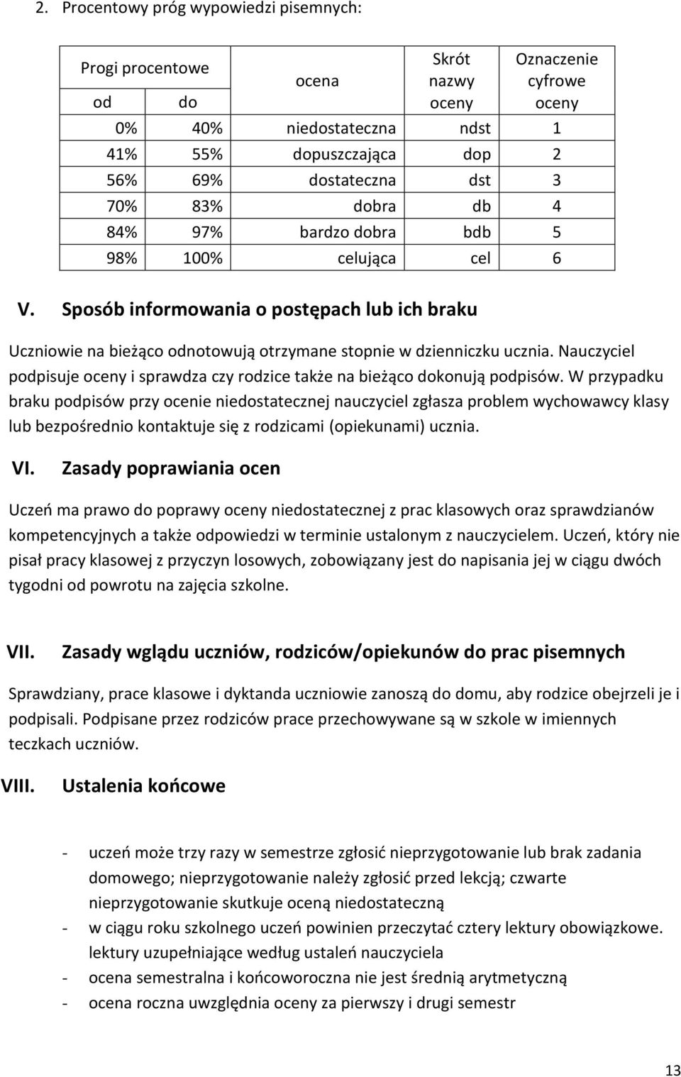 Nauczyciel podpisuje oceny i sprawdza czy rodzice także na bieżąco dokonują podpisów.