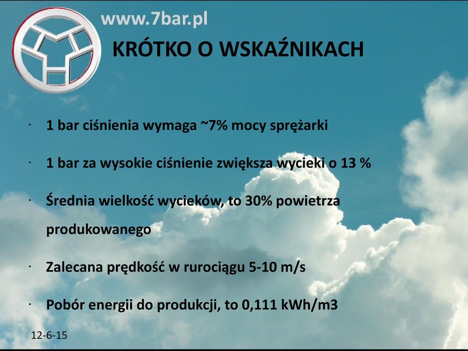 wielkość wycieków, to 30% powietrza produkowanego Zalecana