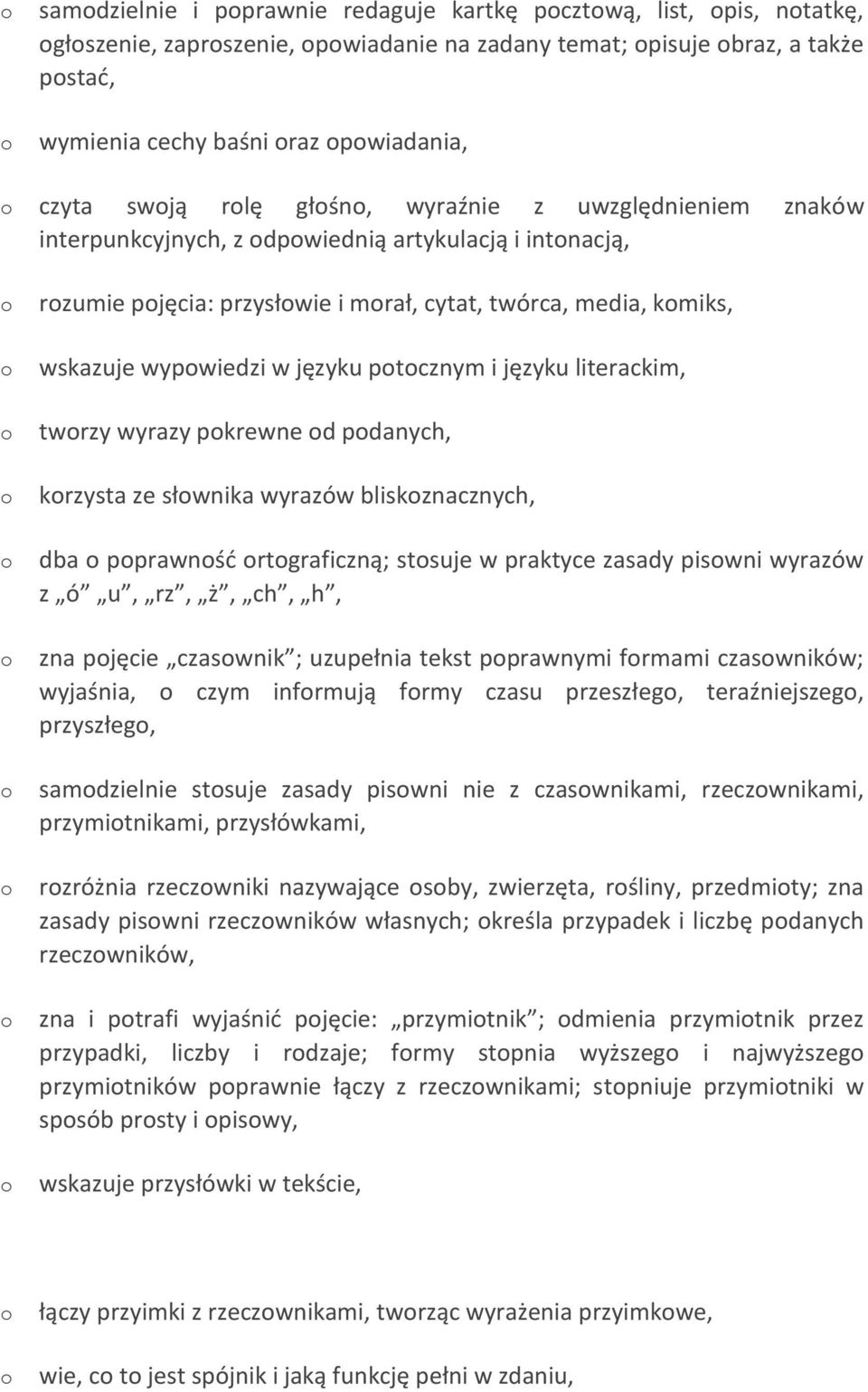 literackim, twrzy wyrazy pkrewne d pdanych, krzysta ze słwnika wyrazów bliskznacznych, dba pprawnść rtgraficzną; stsuje w praktyce zasady piswni wyrazów z ó u, rz, ż, ch, h, zna pjęcie czaswnik ;