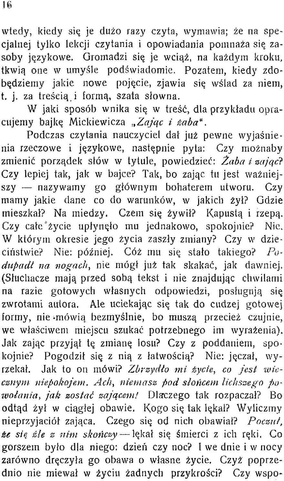 W jaki sposób wnika się w treść, dla przykładu opracujemy bajkę Mickiewicza Zając i żaba".