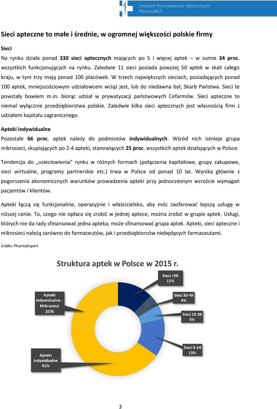 W trzech największych sieciach, posiadających ponad 100 aptek, mniejszościowym udziałowcem wciąż jest, lub do niedawna był, Skarb Państwa. Sieci te powstały bowiem m.in.