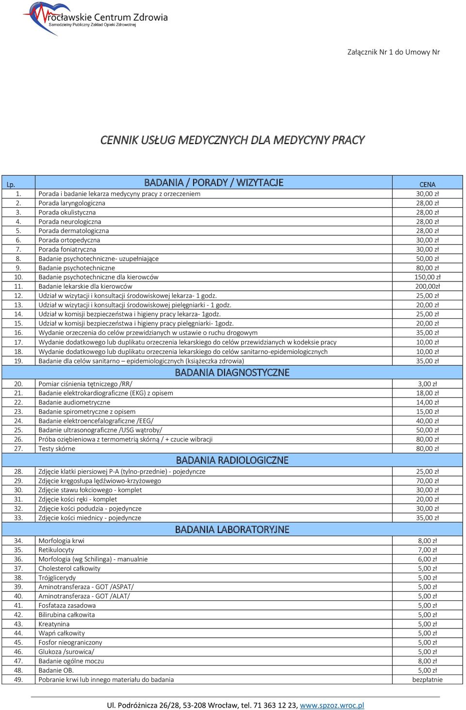 Badanie psychotechniczne- uzupełniające 50,00 zł 9. Badanie psychotechniczne 80,00 zł 10. Badanie psychotechniczne dla kierowców 150,00 zł 11. Badanie lekarskie dla kierowców 200,00zł 12.