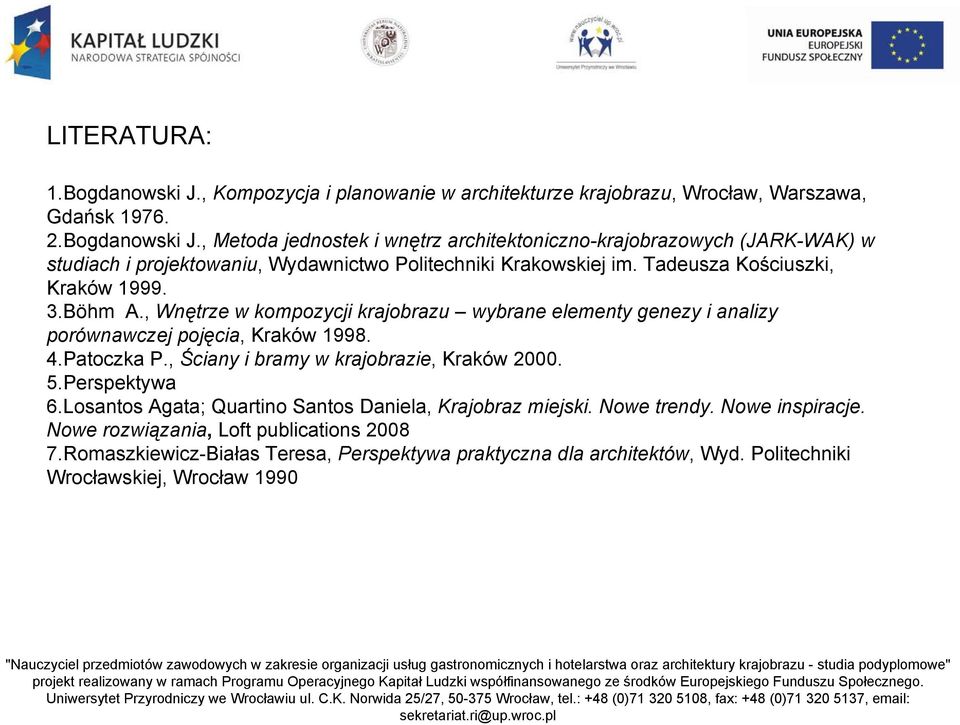 , Ściany i bramy w krajobrazie, Kraków 2000. 5.Perspektywa 6.Losantos Agata; Quartino Santos Daniela, Krajobraz miejski. Nowe trendy. Nowe inspiracje.