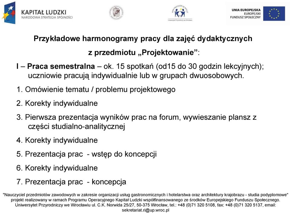 Omówienie tematu / problemu projektowego 2. Korekty indywidualne 3.