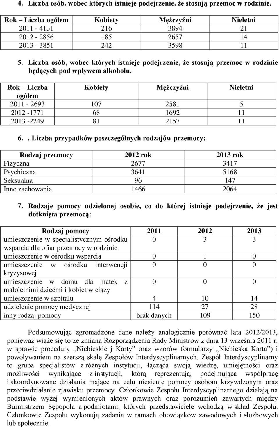 Rok Liczba Kobiety Mężczyźni Nieletni ogółem 2011-2693 107 2581 5 2012-1771 68 1692 11 2013-2249 81 2157 11 6.