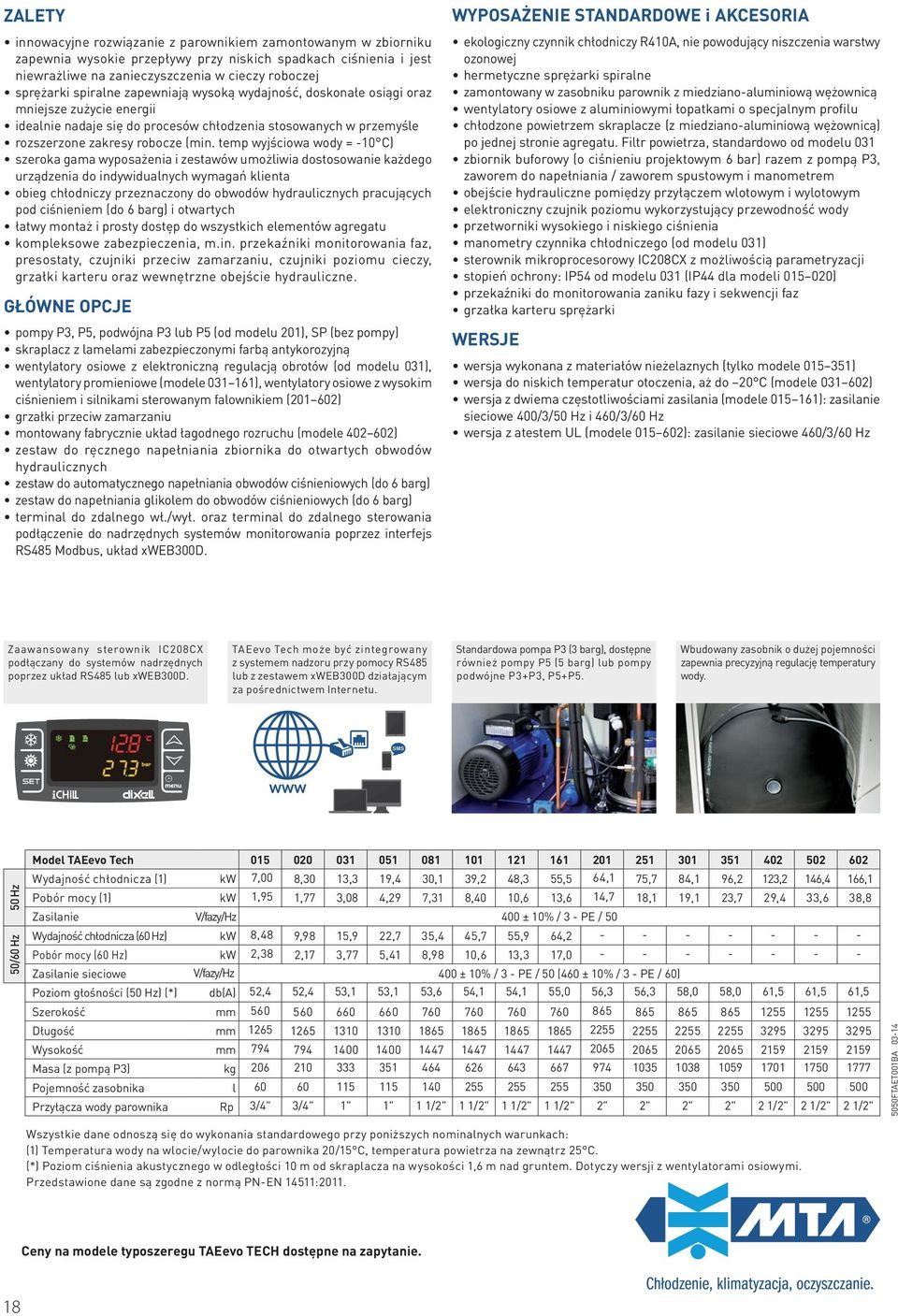 temp wyjściowa wody = 10 C) szeroka gama wyposażenia i zestawów umożliwia dostosowanie każdego urządzenia do indywidualnych wymagań klienta obieg chłodniczy przeznaczony do obwodów hydraulicznych