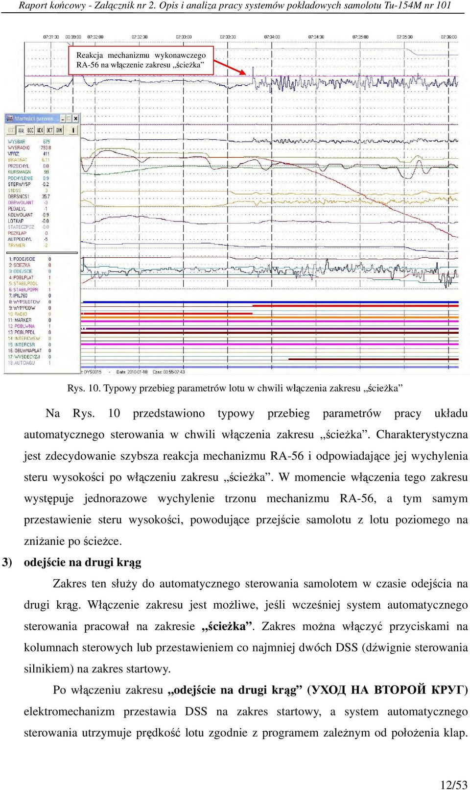 Charakterystyczna jest zdecydowanie szybsza reakcja mechanizmu RA-56 i odpowiadające jej wychylenia steru wysokości po włączeniu zakresu ścieżka.