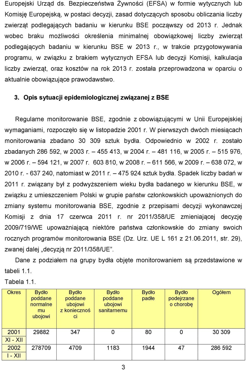 2013 r. Jednak wobec braku możliwości określenia minimalnej obowiązkowej liczby zwierząt podlegających badaniu w kierunku BSE w 2013 r.