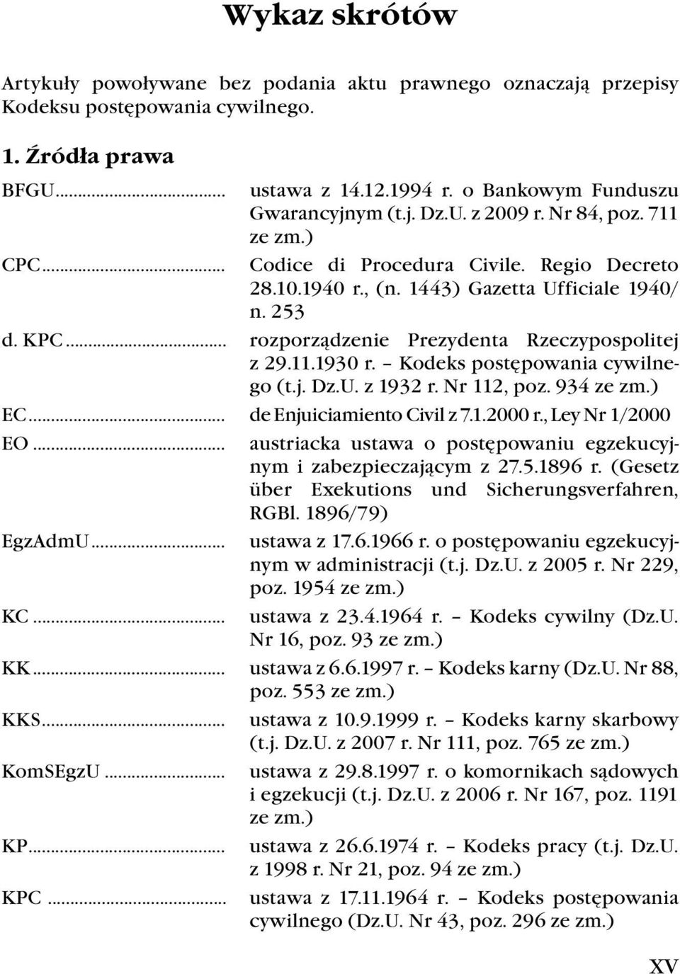 .. rozporządzenie Prezydenta Rzeczypospolitej z 29.11.1930 r. Kodeks postępowania cywilnego (t.j. Dz.U. z 1932 r. Nr 112, poz. 934 ze zm.) EC... de Enjuiciamiento Civil z 7.1.2000 r.