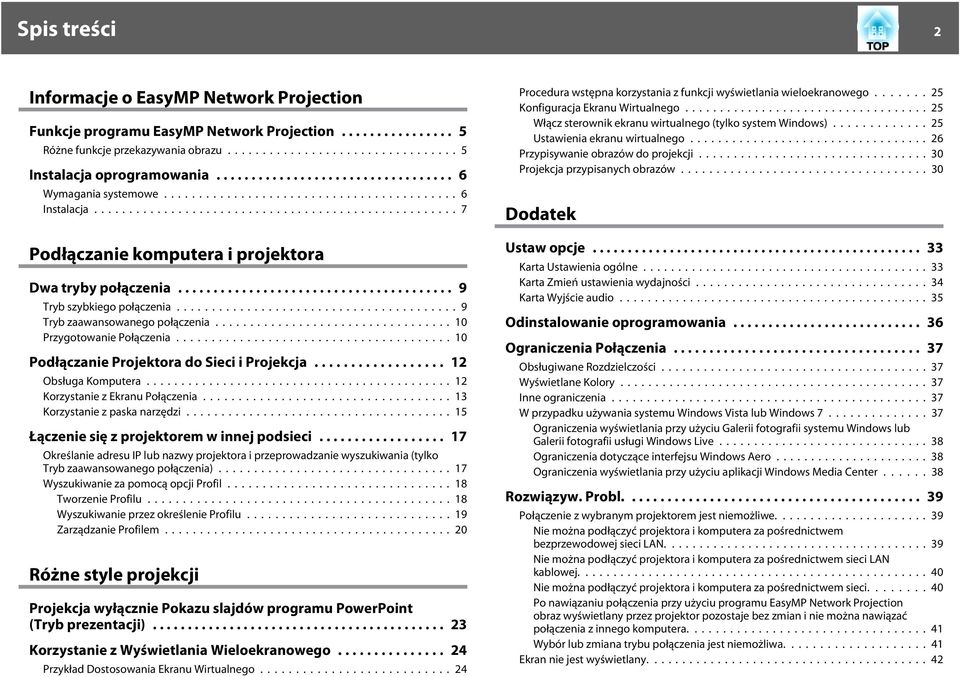 .. 12 Obsług Komputer... 12 Korzystnie z Ekrnu Połączeni...13 Korzystnie z psk nrzędzi... 15 Łączenie się z projektorem w innej podsieci.