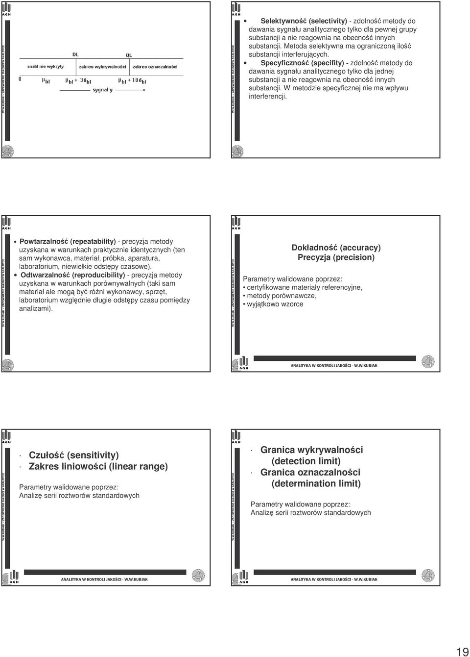 Specyficzno (specifity) - zdolno metody do dawania sygnału analitycznego tylko dla jednej substancji a nie reagownia na obecno innych substancji. W metodzie specyficznej nie ma wpływu interferencji.