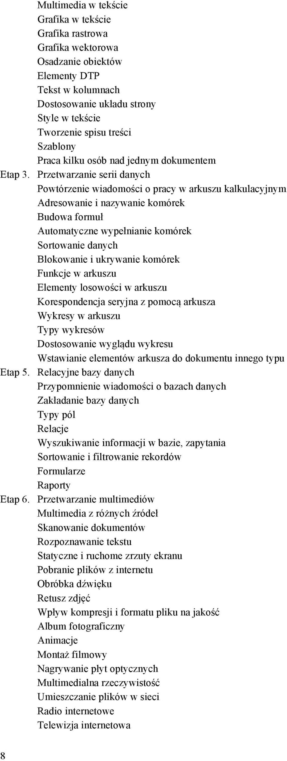 Przetwarzanie serii danych Powtórzenie wiadomości o pracy w arkuszu kalkulacyjnym Adresowanie i nazywanie komórek Budowa formuł Automatyczne wypełnianie komórek Sortowanie danych Blokowanie i