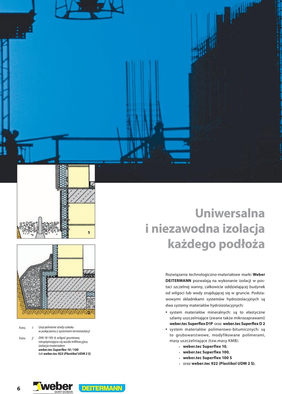 tec 9 (Plastikol UDM S) Rozwiązania technologiczno-materiałowe marki Weber DEITERMANN pozwalają na wykonanie izolacji w postaci szczelnej wanny, całkowicie oddzielającej budynek od wilgoci lub wody